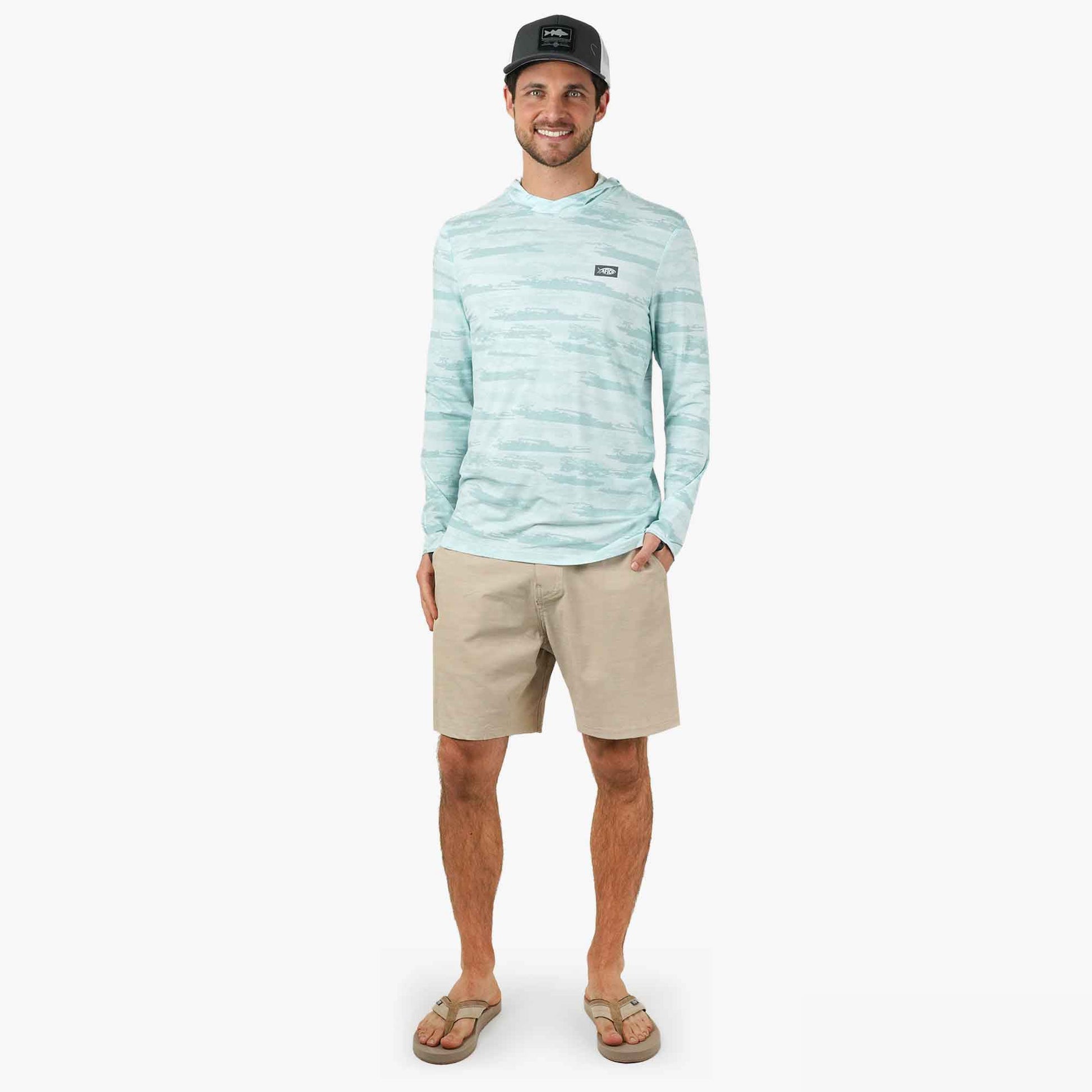 AFTCO Ocean Bound Hooded Performance Shirt Sand Grouper Camo