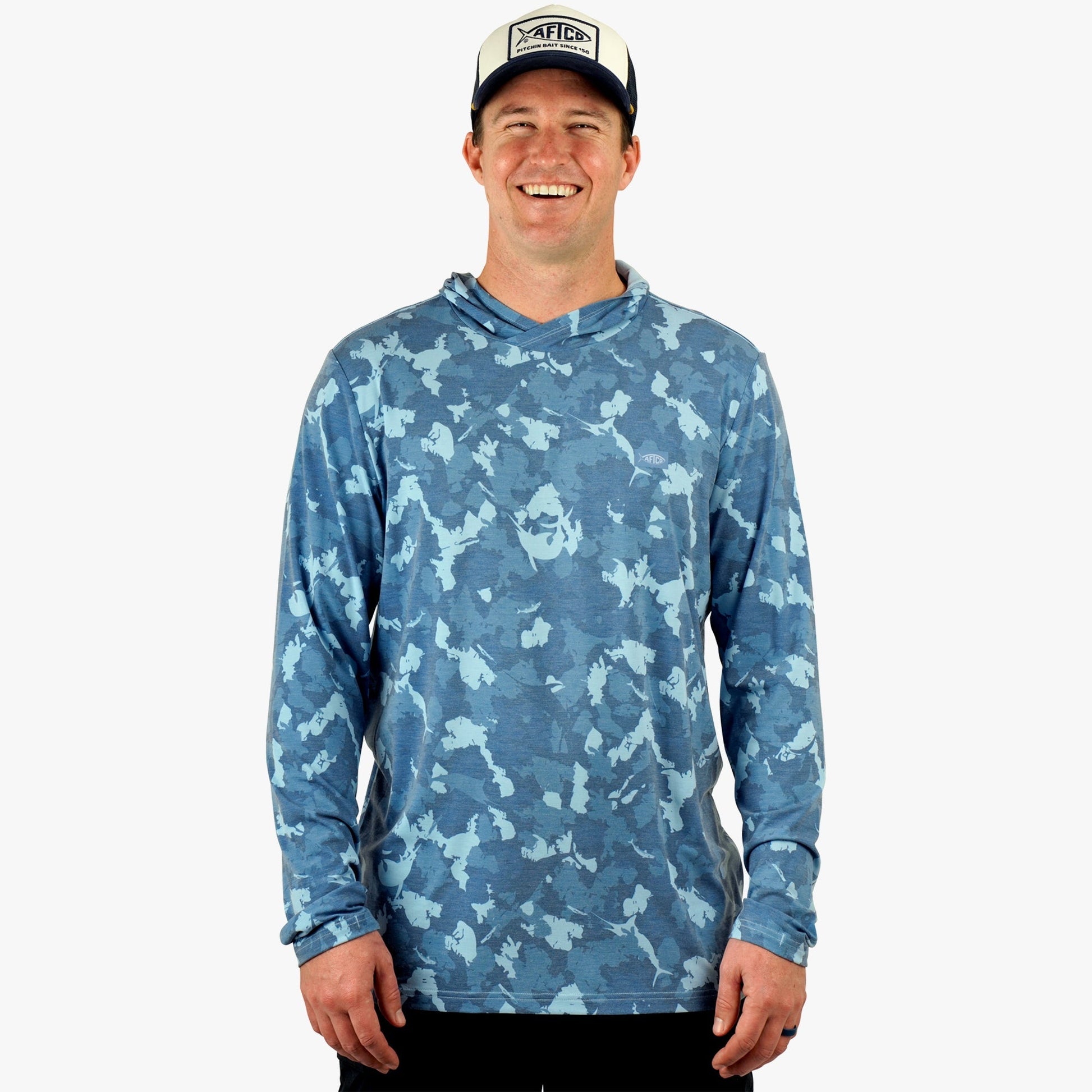 AFTCO Ocean Bound Hooded Performance Shirt Sand Grouper Camo