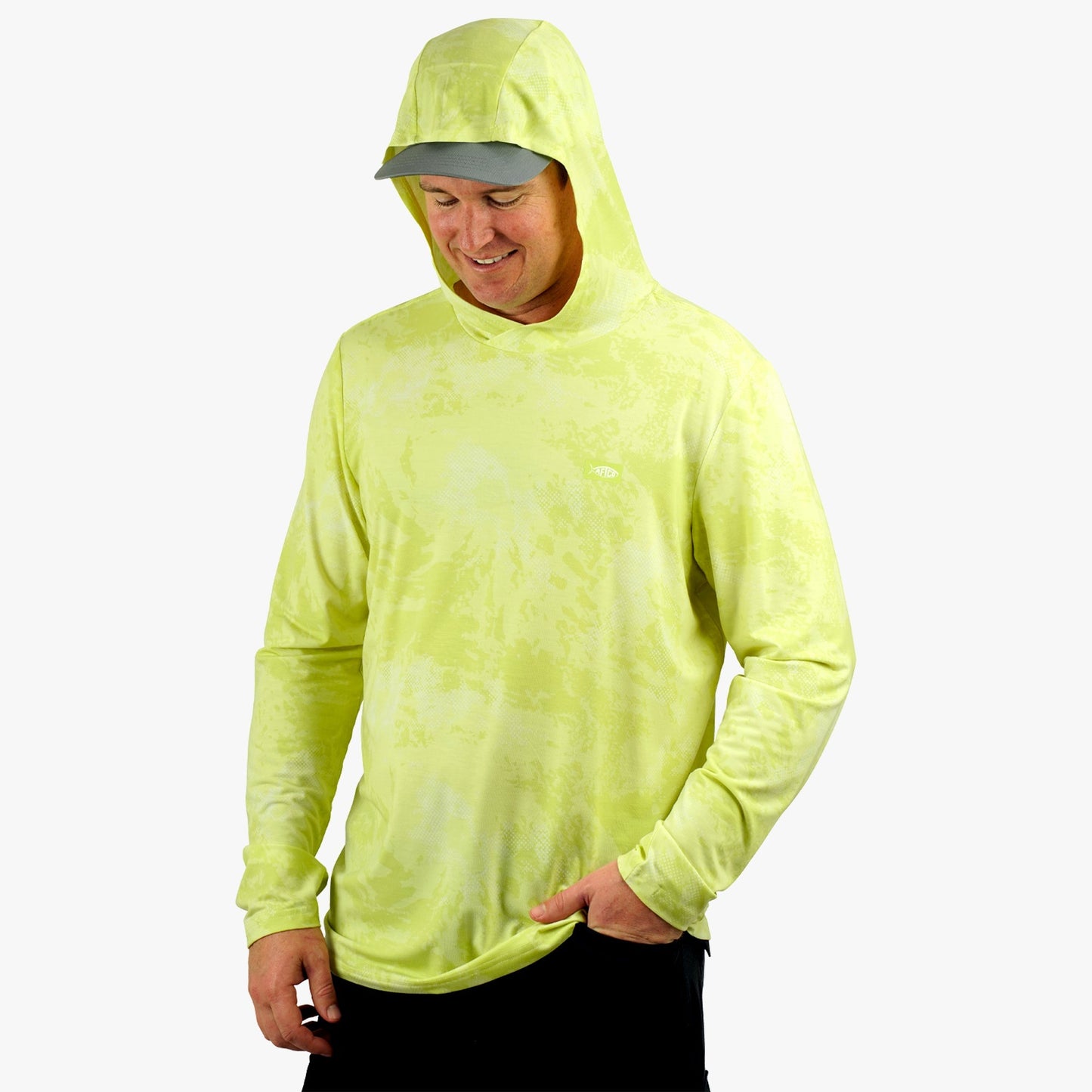 AFTCO Ocean Bound Hooded Performance Shirt Sand Grouper Camo