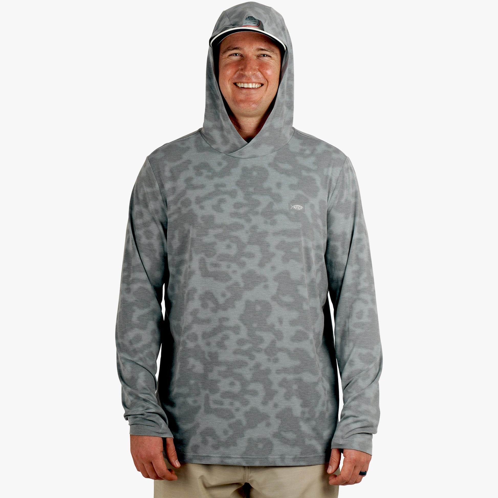 AFTCO Ocean Bound Hooded Performance Shirt Sand Grouper Camo