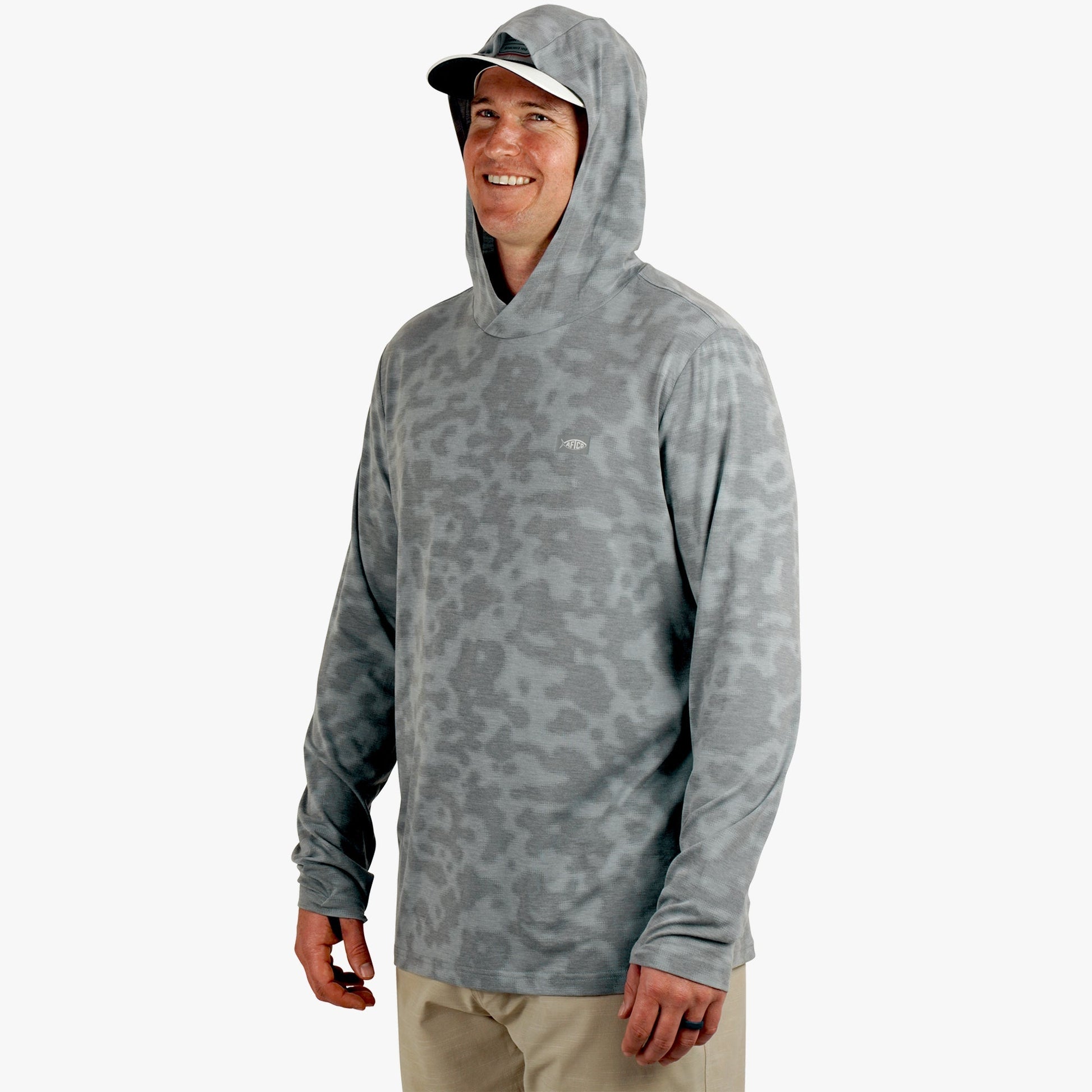 AFTCO Ocean Bound Hooded Performance Shirt Sand Grouper Camo