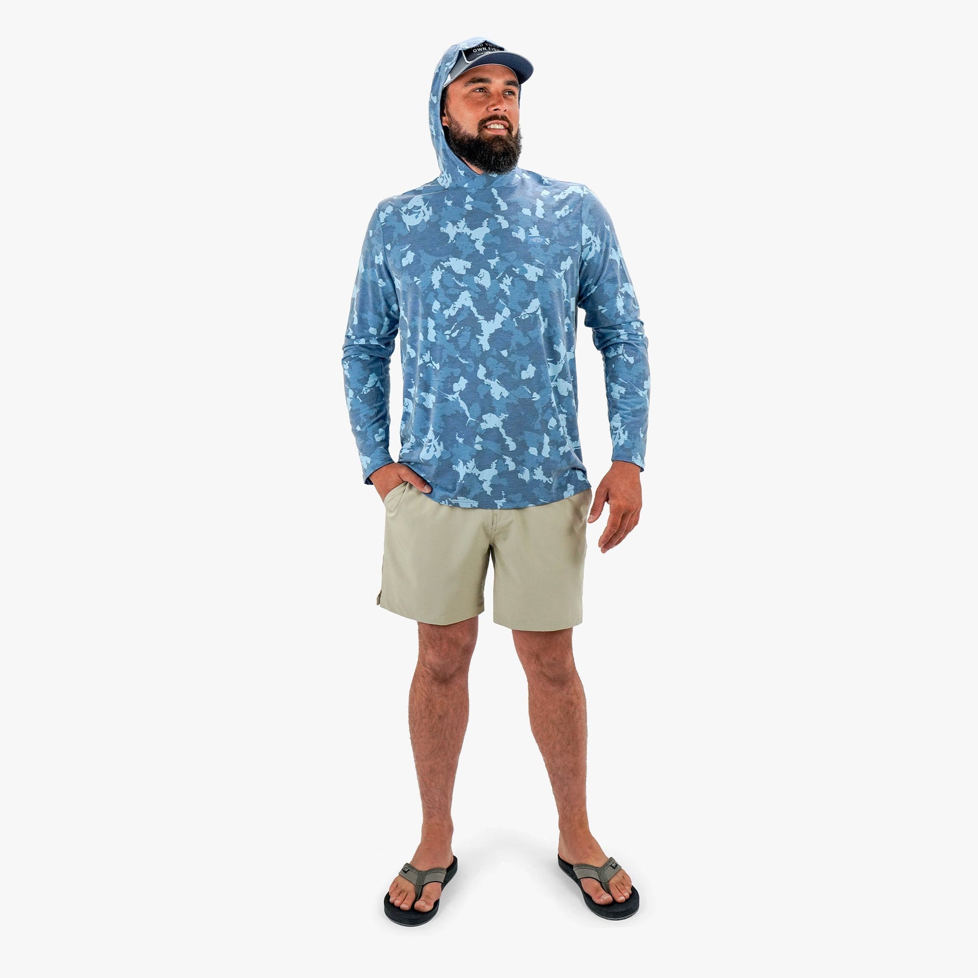 AFTCO Ocean Bound Hooded Performance Shirt Sand Grouper Camo