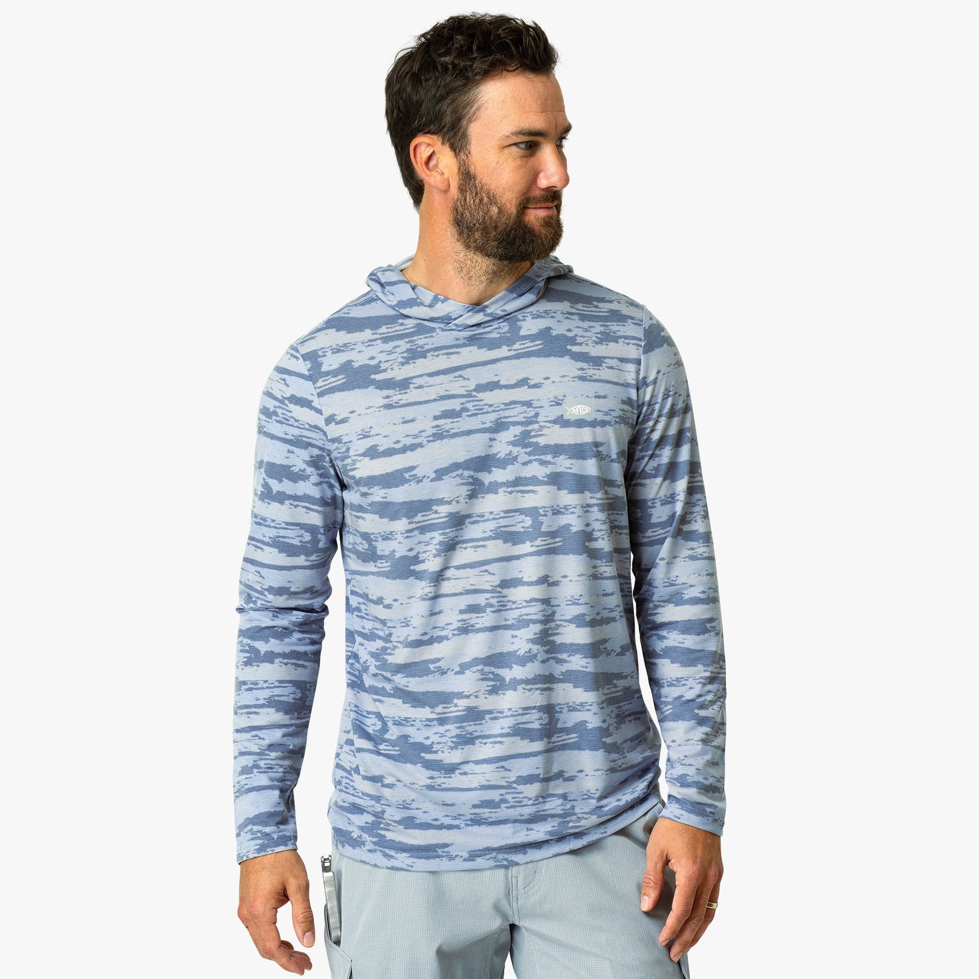 AFTCO Ocean Bound Hooded Performance Shirt Sand Grouper Camo