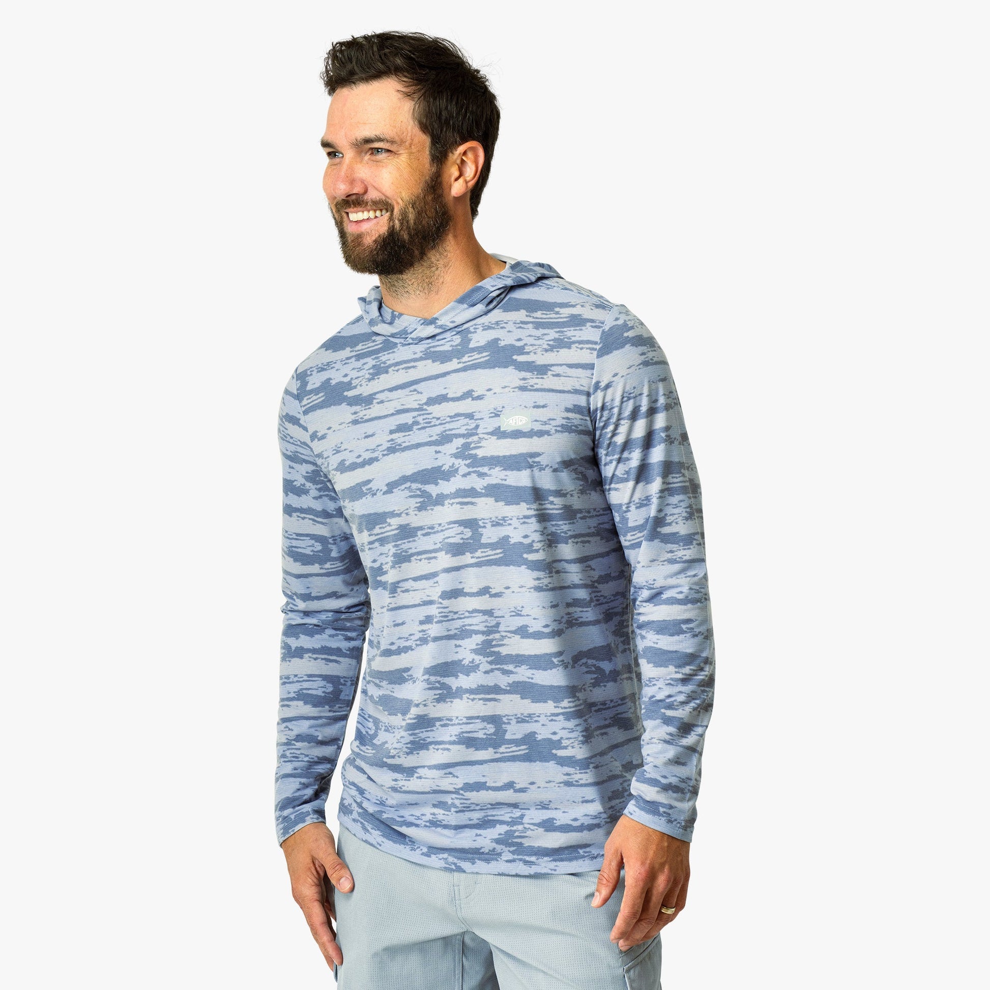 AFTCO Ocean Bound Hooded Performance Shirt Sand Grouper Camo