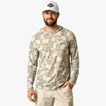 AFTCO Ocean Bound Hooded Performance Shirt Sand Grouper Camo