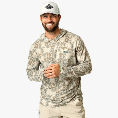 AFTCO Ocean Bound Hooded Performance Shirt Sand Grouper Camo