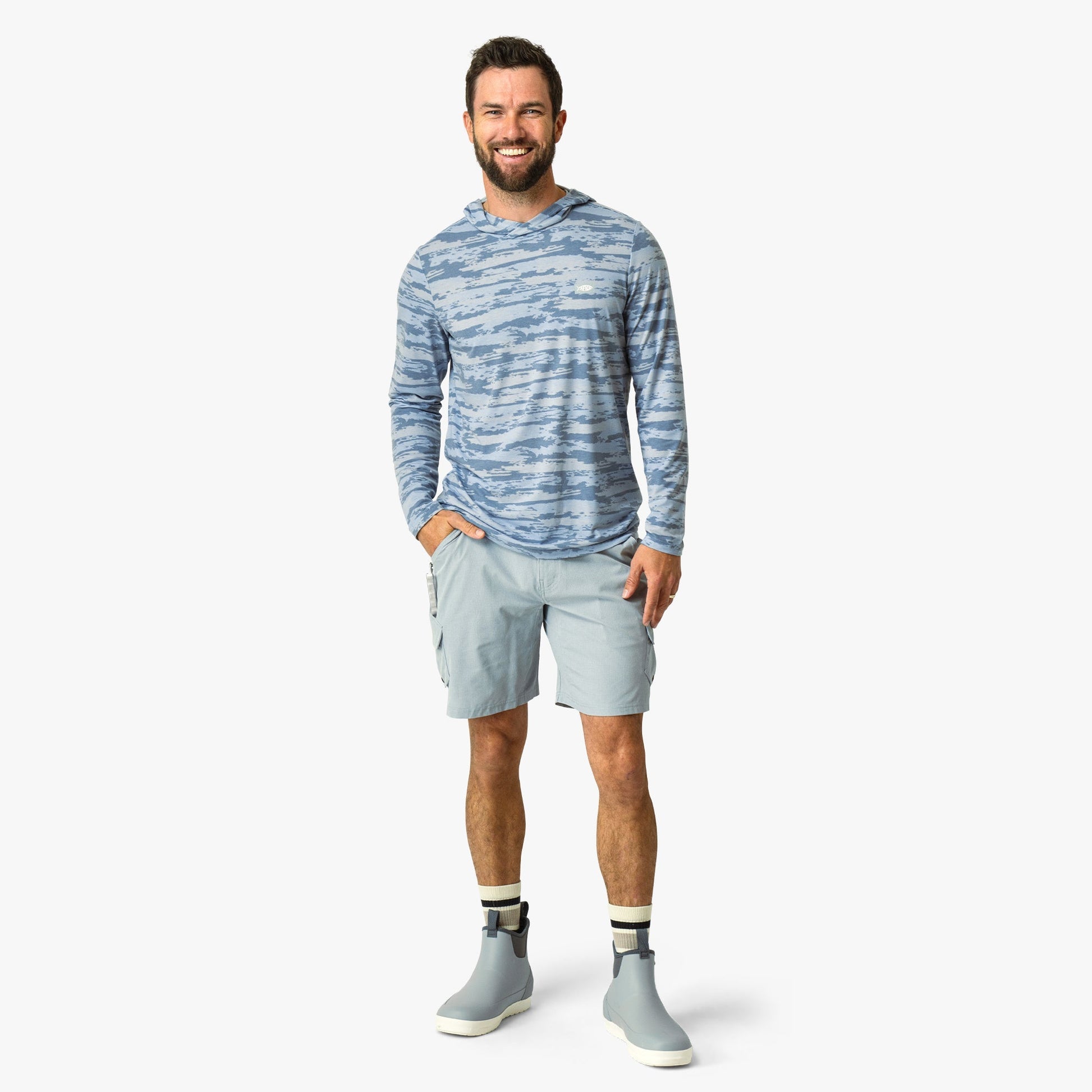 AFTCO Ocean Bound Hooded Performance Shirt Sand Grouper Camo