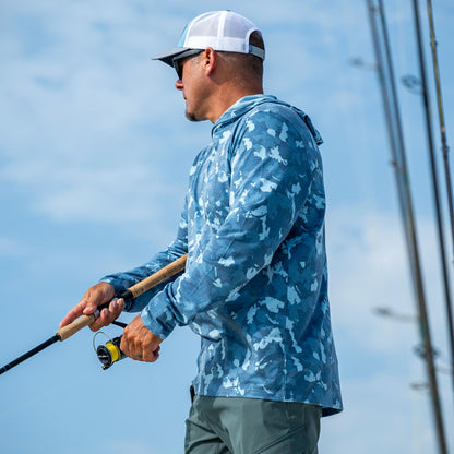AFTCO Ocean Bound Hooded Performance Shirt Sand Grouper Camo