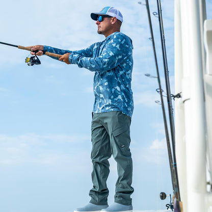 AFTCO Ocean Bound Hooded Performance Shirt Sand Grouper Camo