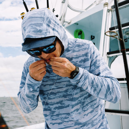 AFTCO Ocean Bound Hooded Performance Shirt Sand Grouper Camo