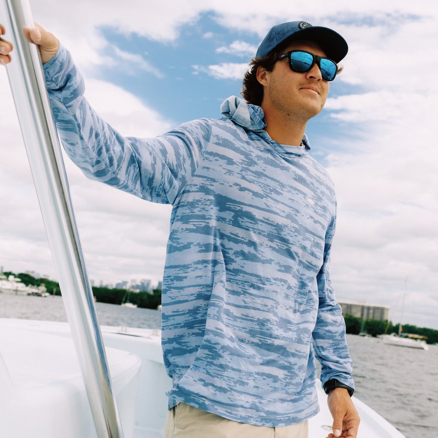 AFTCO Ocean Bound Hooded Performance Shirt Sand Grouper Camo