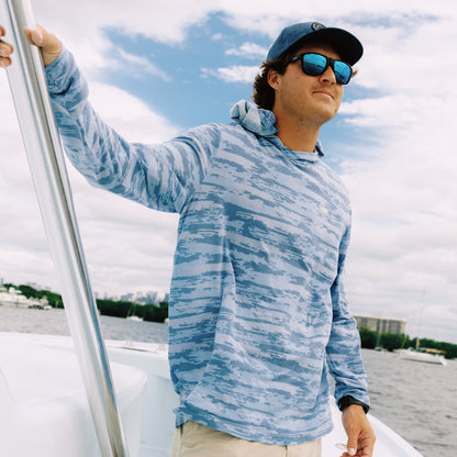 AFTCO Ocean Bound Hooded Performance Shirt Sand Grouper Camo