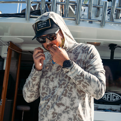 AFTCO Ocean Bound Hooded Performance Shirt Sand Grouper Camo
