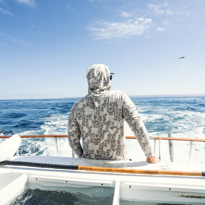 AFTCO Ocean Bound Hooded Performance Shirt Sand Grouper Camo