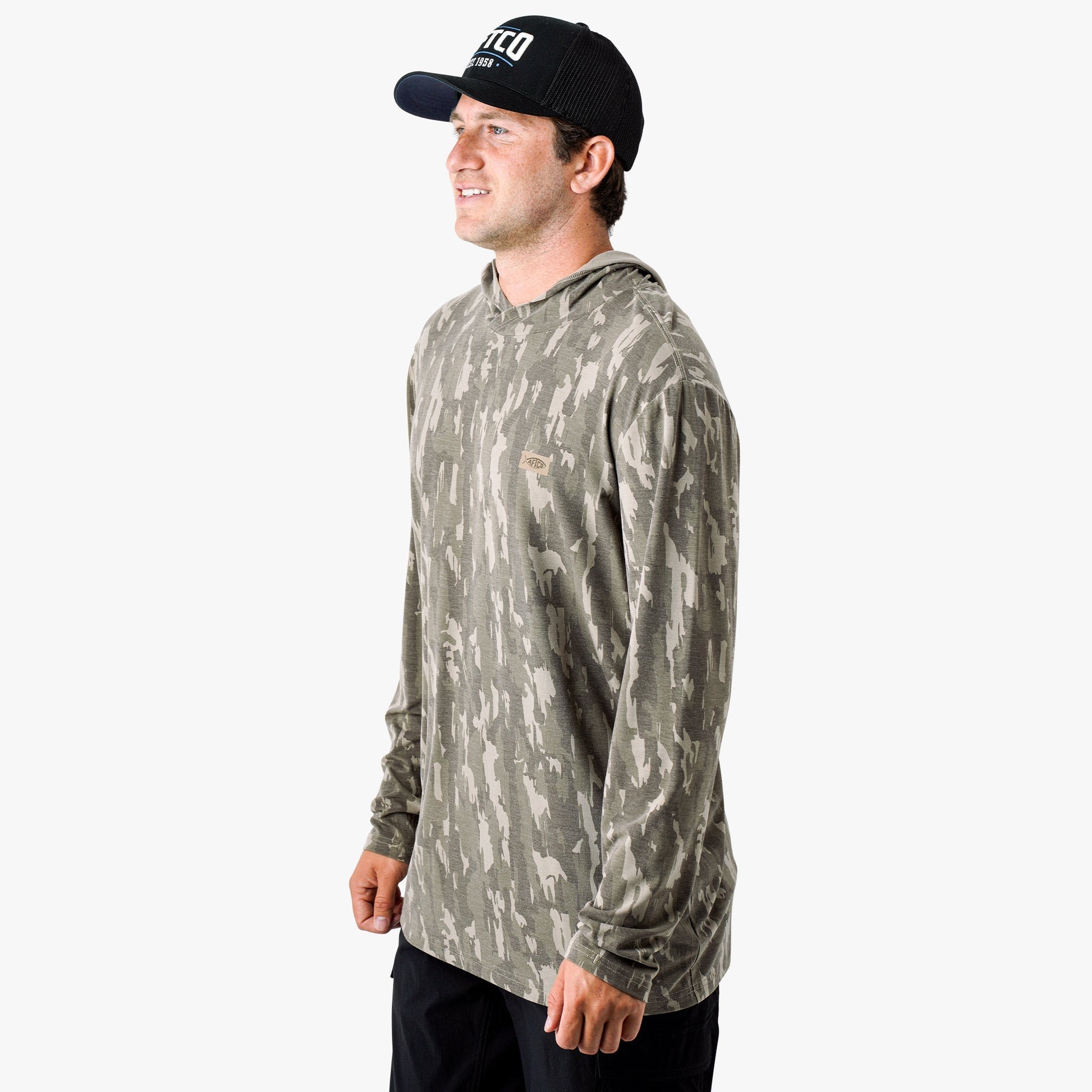 AFTCO Ocean Bound Hooded Performance Shirt Sand Grouper Camo