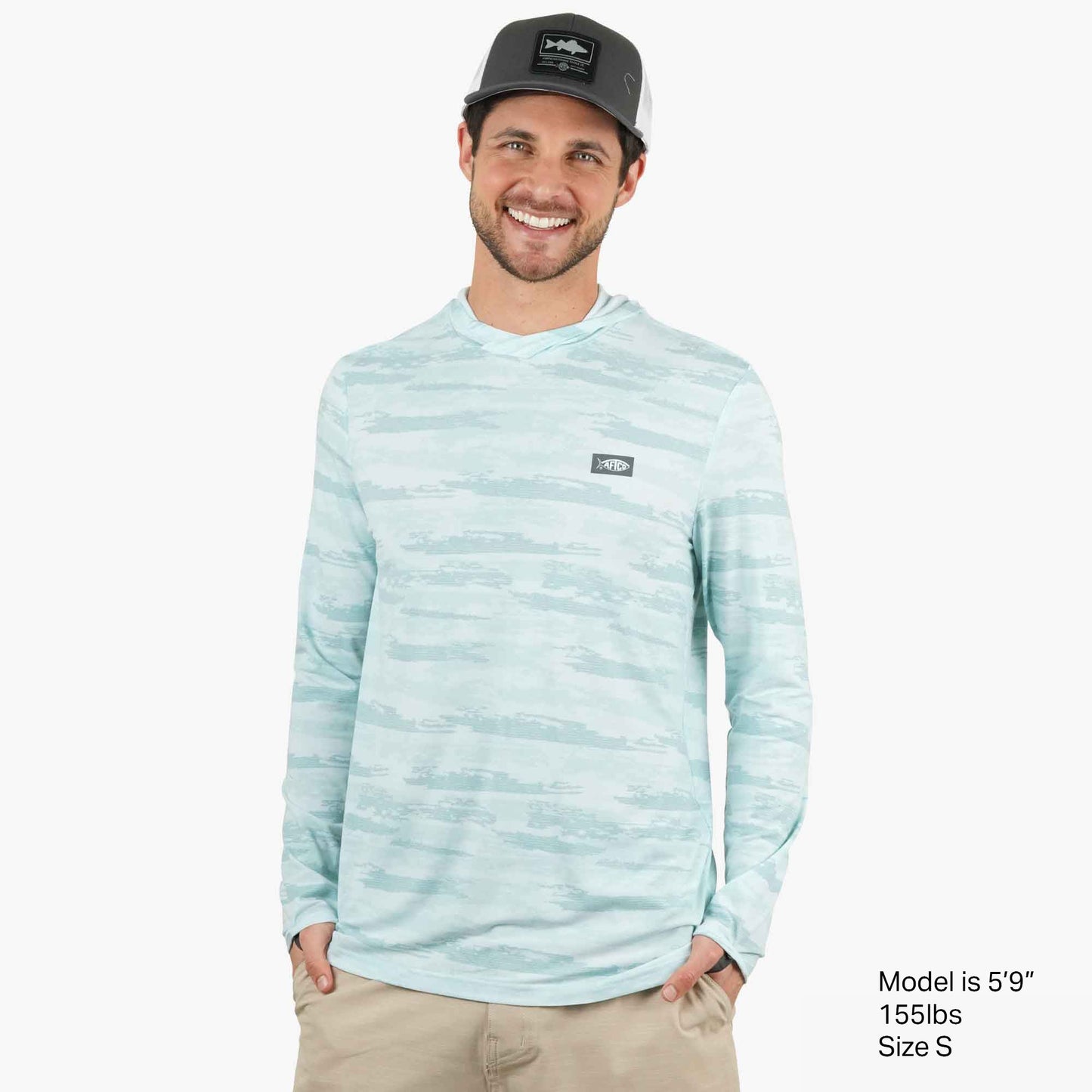 AFTCO Ocean Bound Hooded Performance Shirt Sand Grouper Camo
