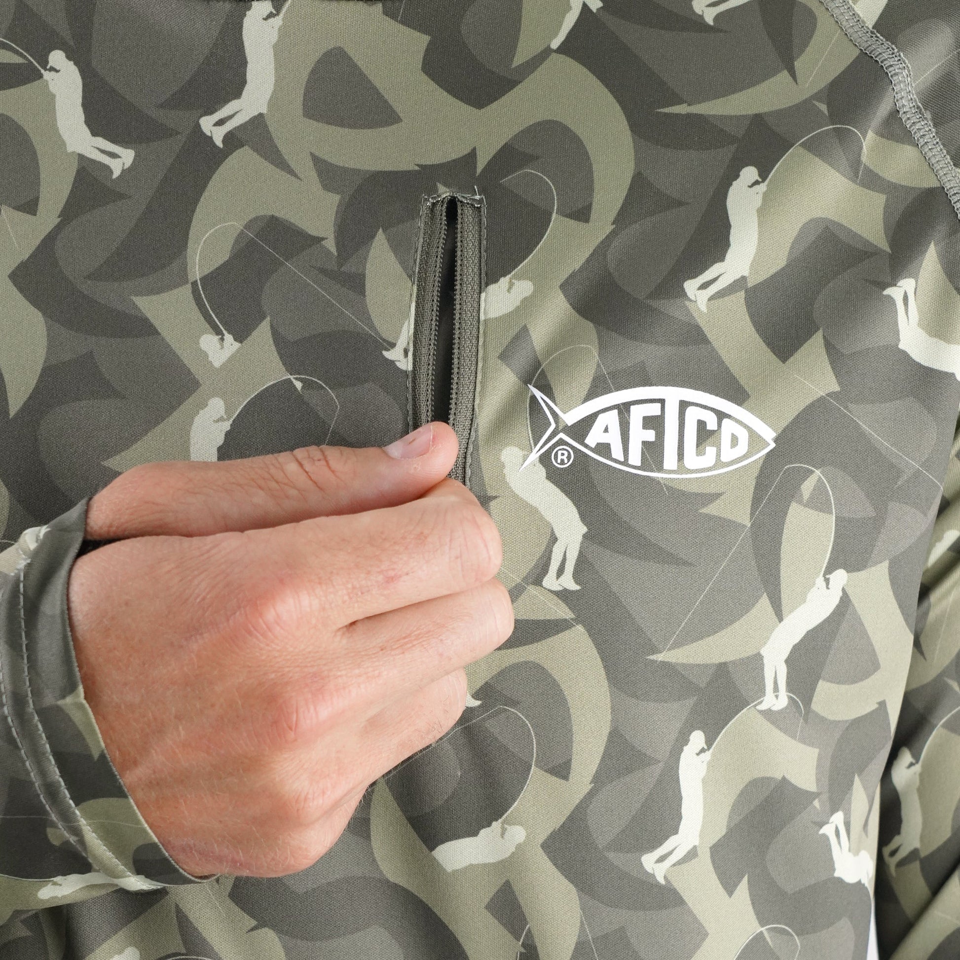AFTCO Jason Christie's Hooded LS Bass Fishing Performance Shirt Blue Shadow Heather
