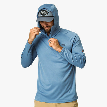 AFTCO Jason Christie's Hooded LS Bass Fishing Performance Shirt Blue Shadow Heather