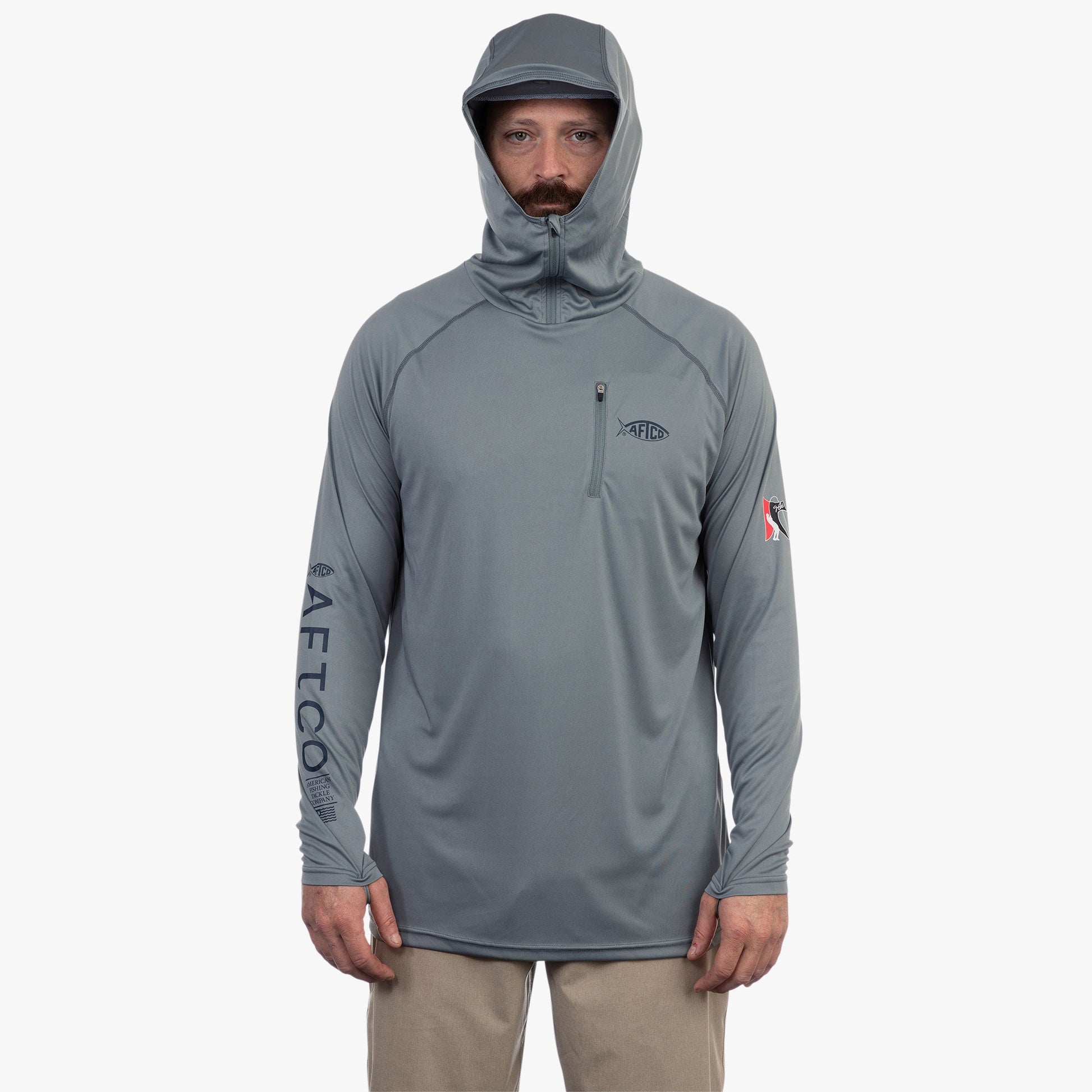 AFTCO Jason Christie's Hooded LS Bass Fishing Performance Shirt Blue Shadow Heather