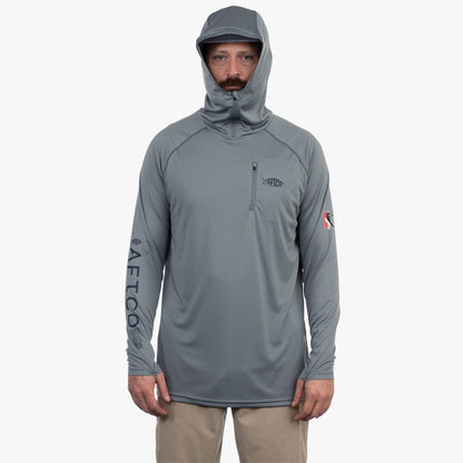 AFTCO Jason Christie's Hooded LS Bass Fishing Performance Shirt Blue Shadow Heather