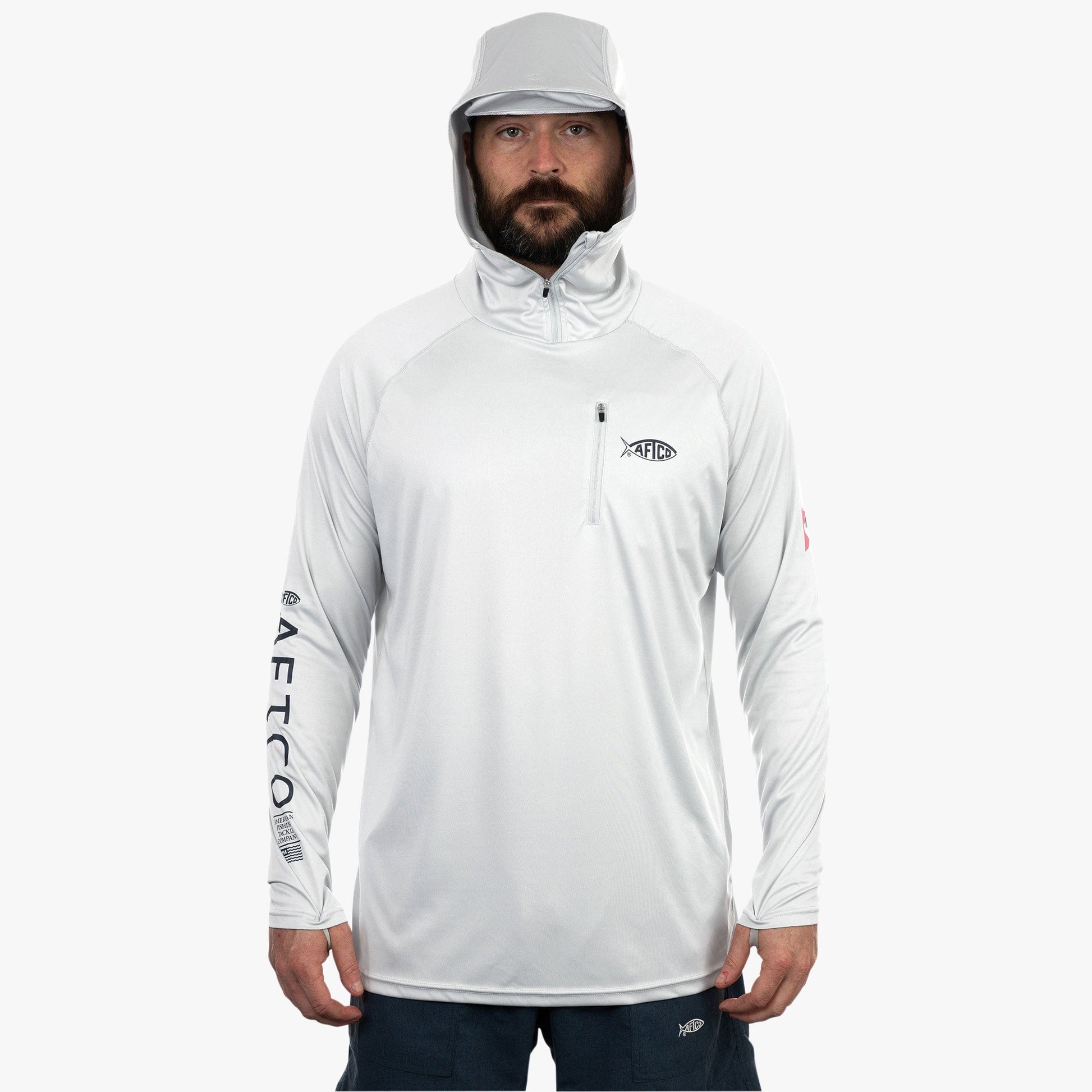 AFTCO Jason Christie's Hooded LS Bass Fishing Performance Shirt Blue Shadow Heather