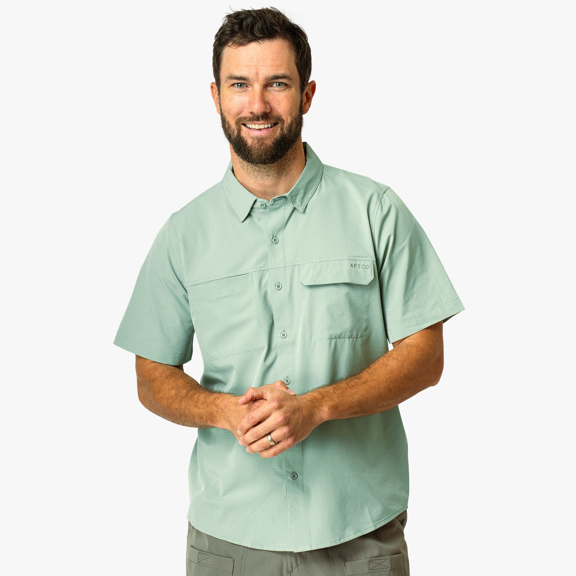 AFTCO Air O Mesh SS Button Down Fishing Shirt Bay Leaf