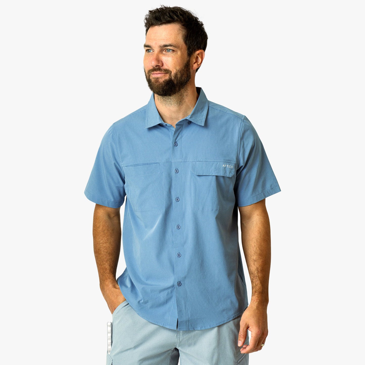 AFTCO Air O Mesh SS Button Down Fishing Shirt Bay Leaf