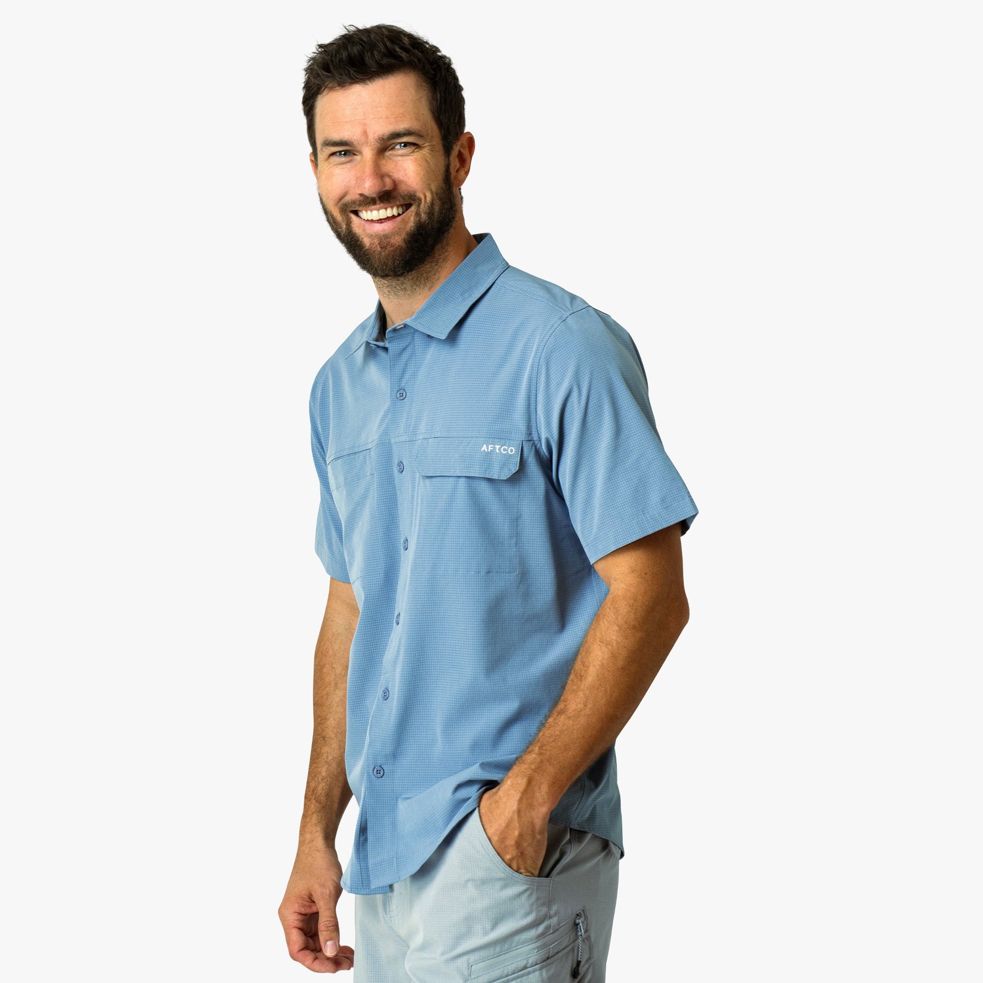 AFTCO Air O Mesh SS Button Down Fishing Shirt Bay Leaf