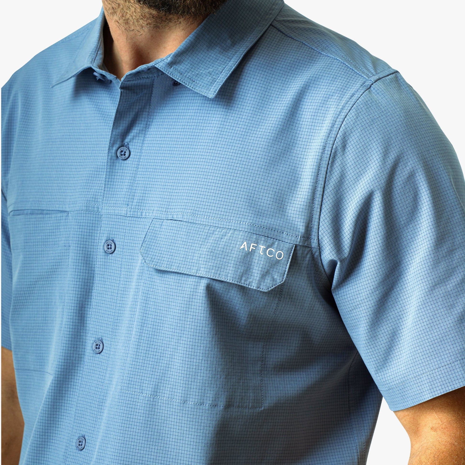 AFTCO Air O Mesh SS Button Down Fishing Shirt Bay Leaf