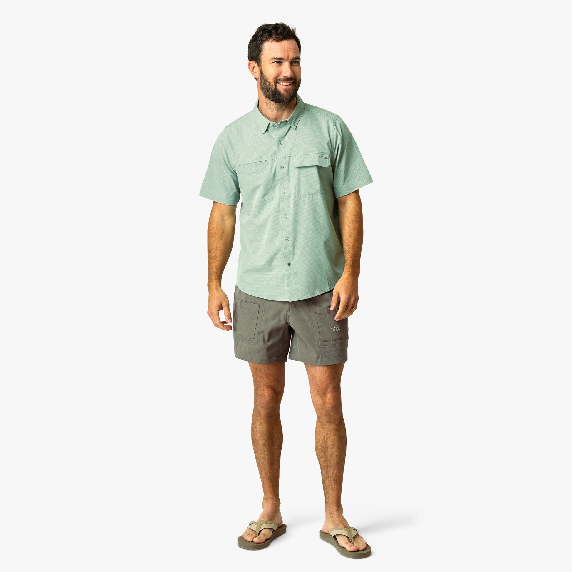 AFTCO Air O Mesh SS Button Down Fishing Shirt Bay Leaf
