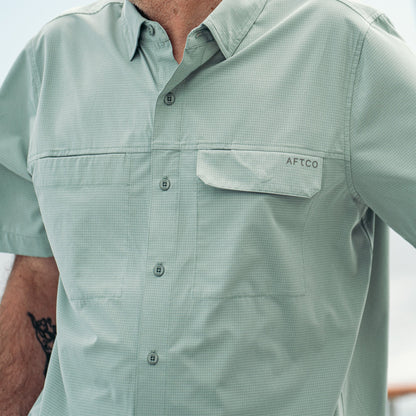 AFTCO Air O Mesh SS Button Down Fishing Shirt Bay Leaf