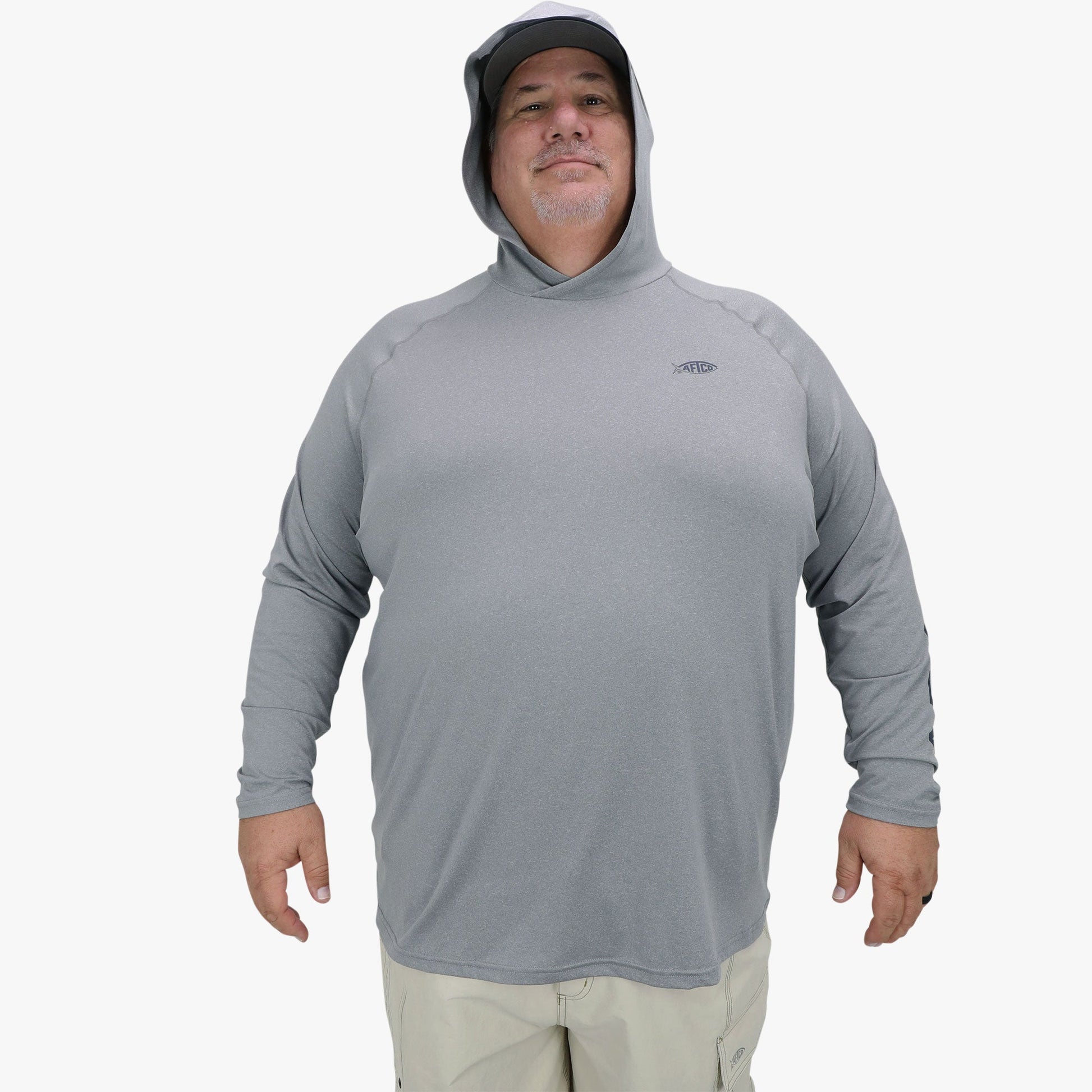 AFTCO Big Guy Samurai Hooded Performance Shirt Splish Splash Heather