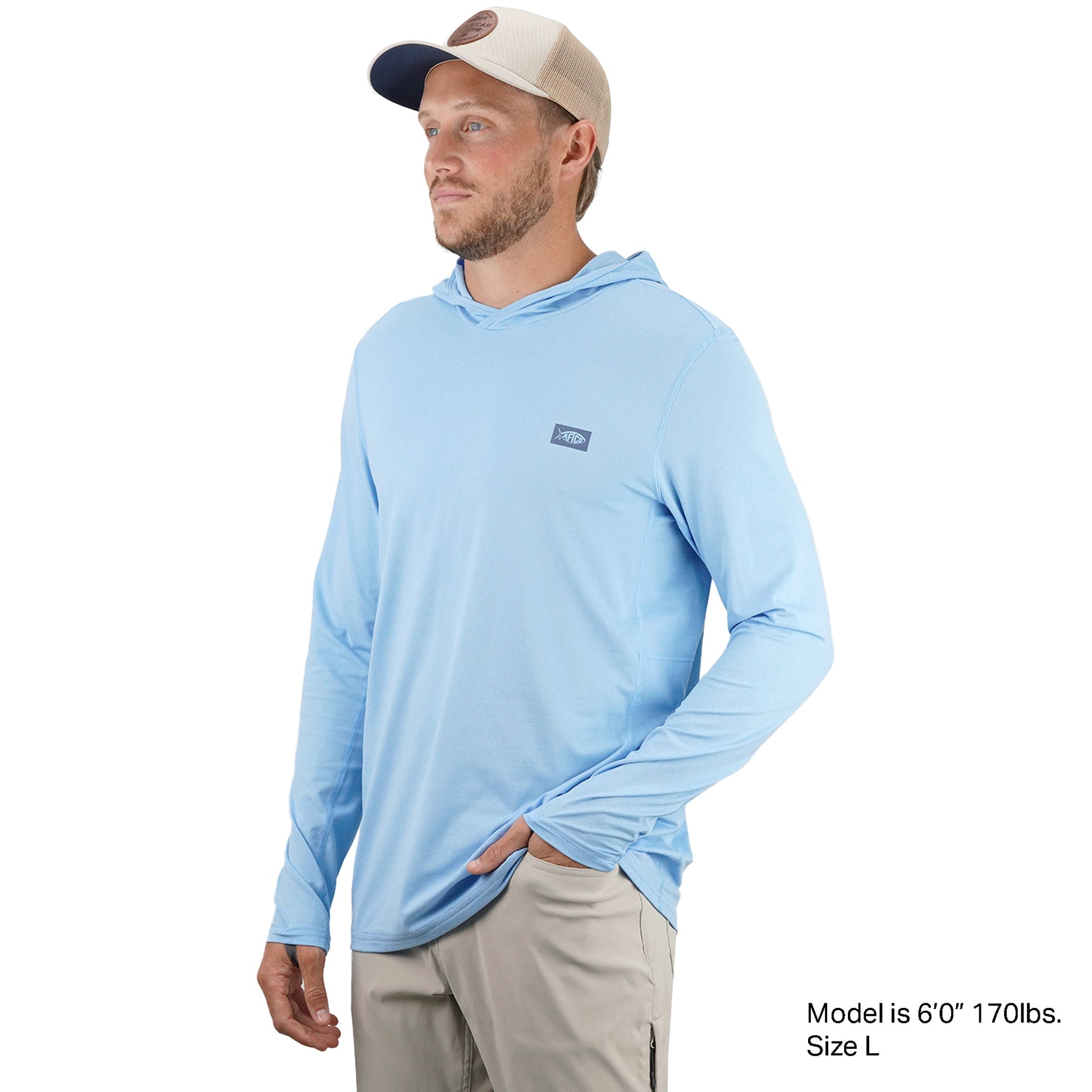 AFTCO Air O Mesh Hooded Fishing Shirt Conch Heather