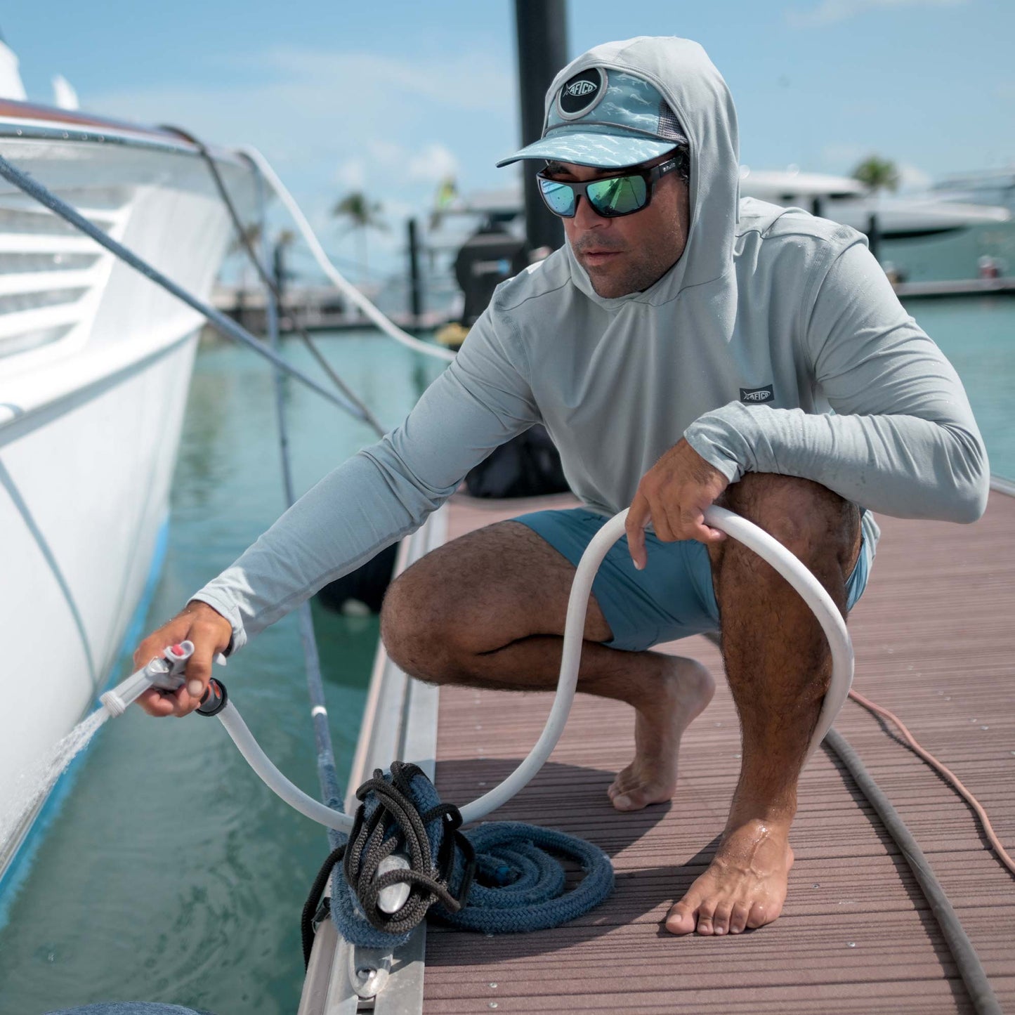 AFTCO Air O Mesh Hooded Fishing Shirt Conch Heather