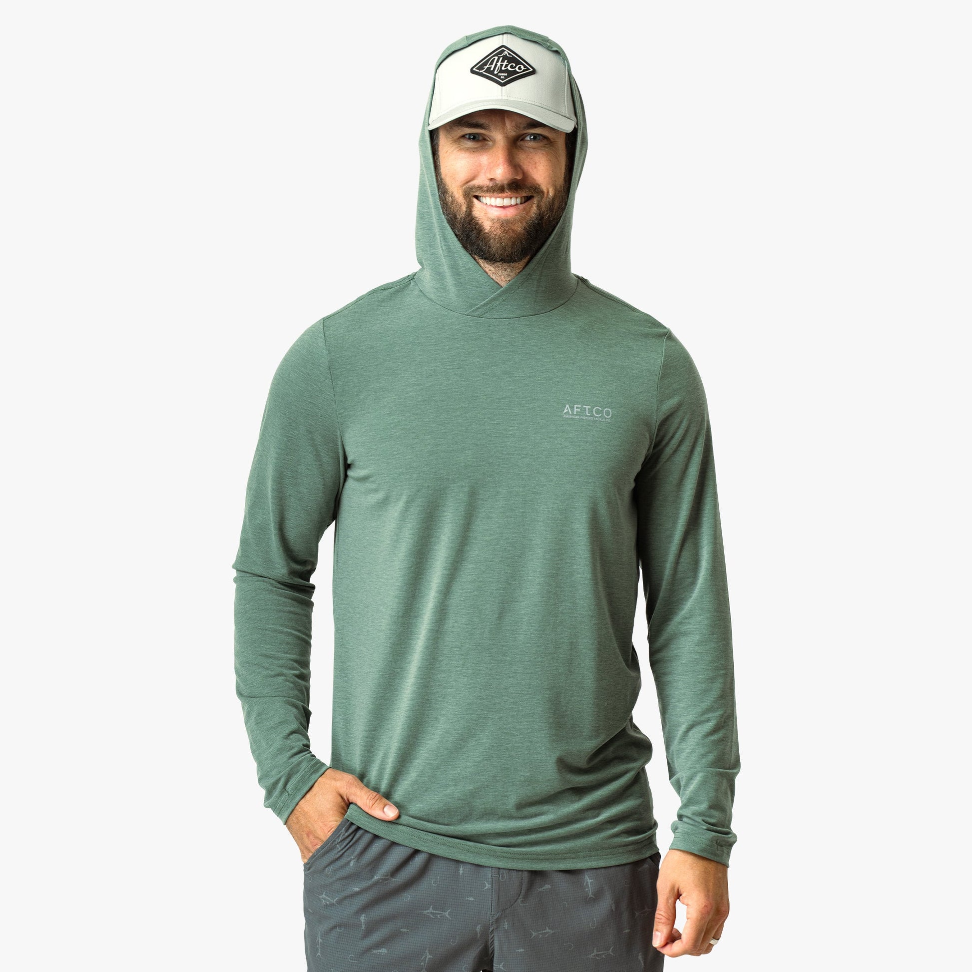 AFTCO Ocean Bound LS UPF Fishing Shirts Duck Green Heather
