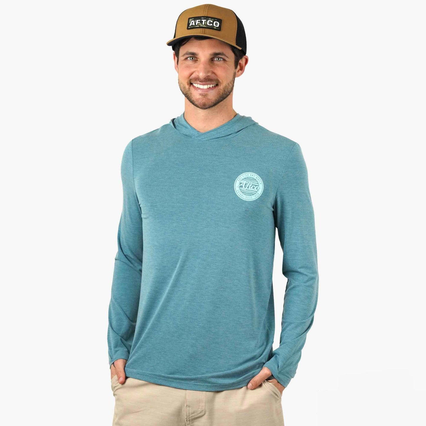 AFTCO Ocean Bound LS UPF Fishing Shirts Duck Green Heather