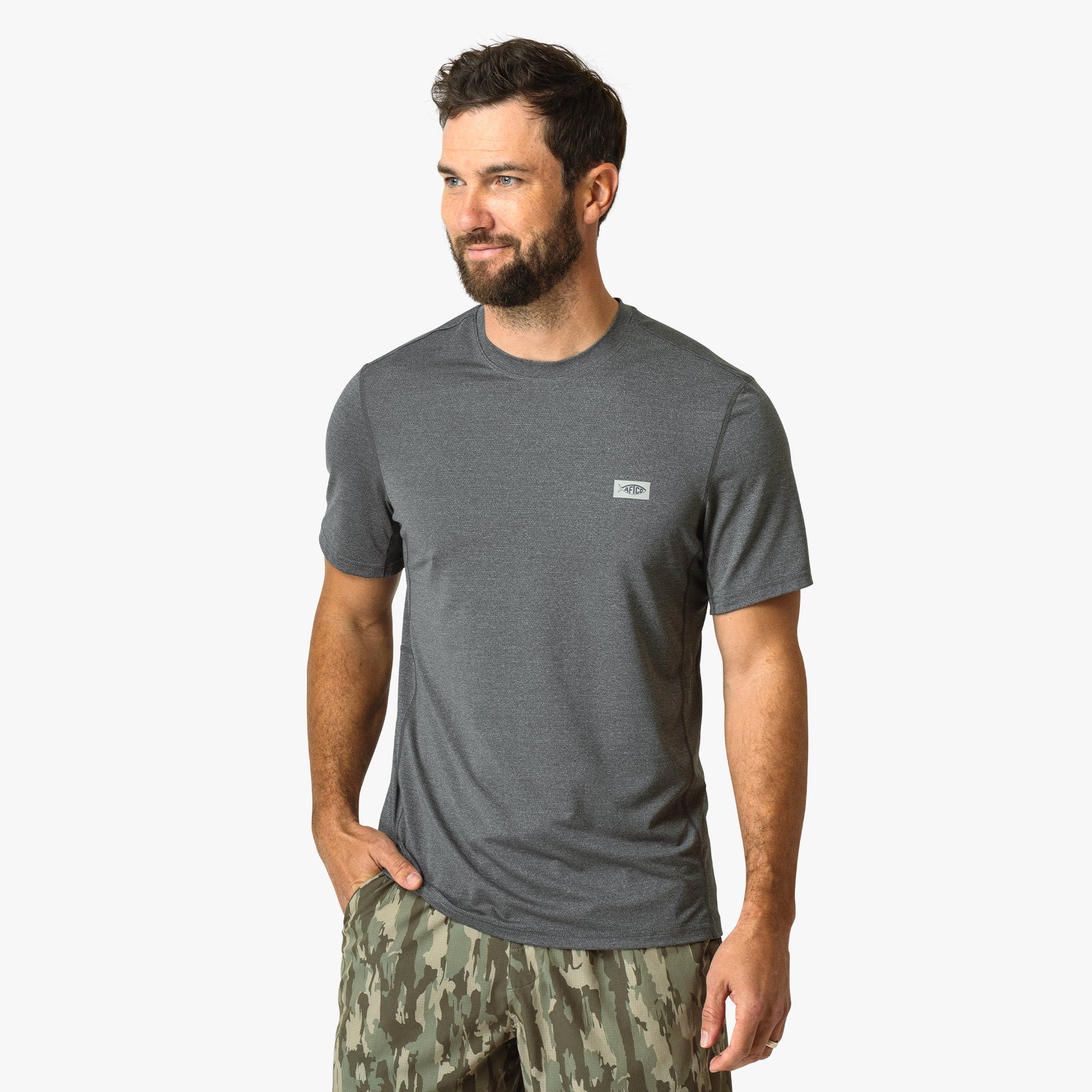 AFTCO Air O Mesh Breathable Fishing Shirt Shoreline Blue Heather