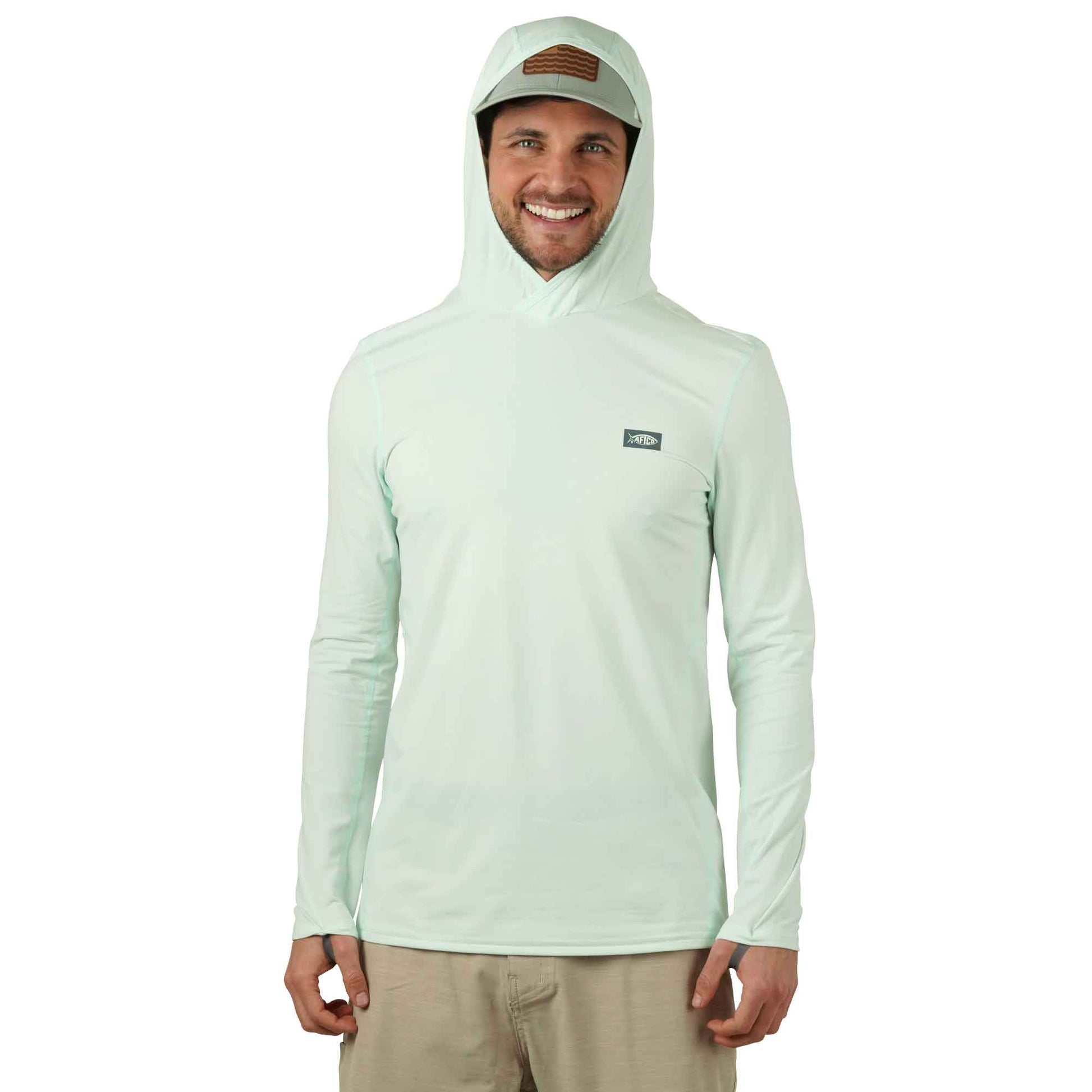 AFTCO Air O Mesh Hooded Fishing Shirt Hint of Mint Heather