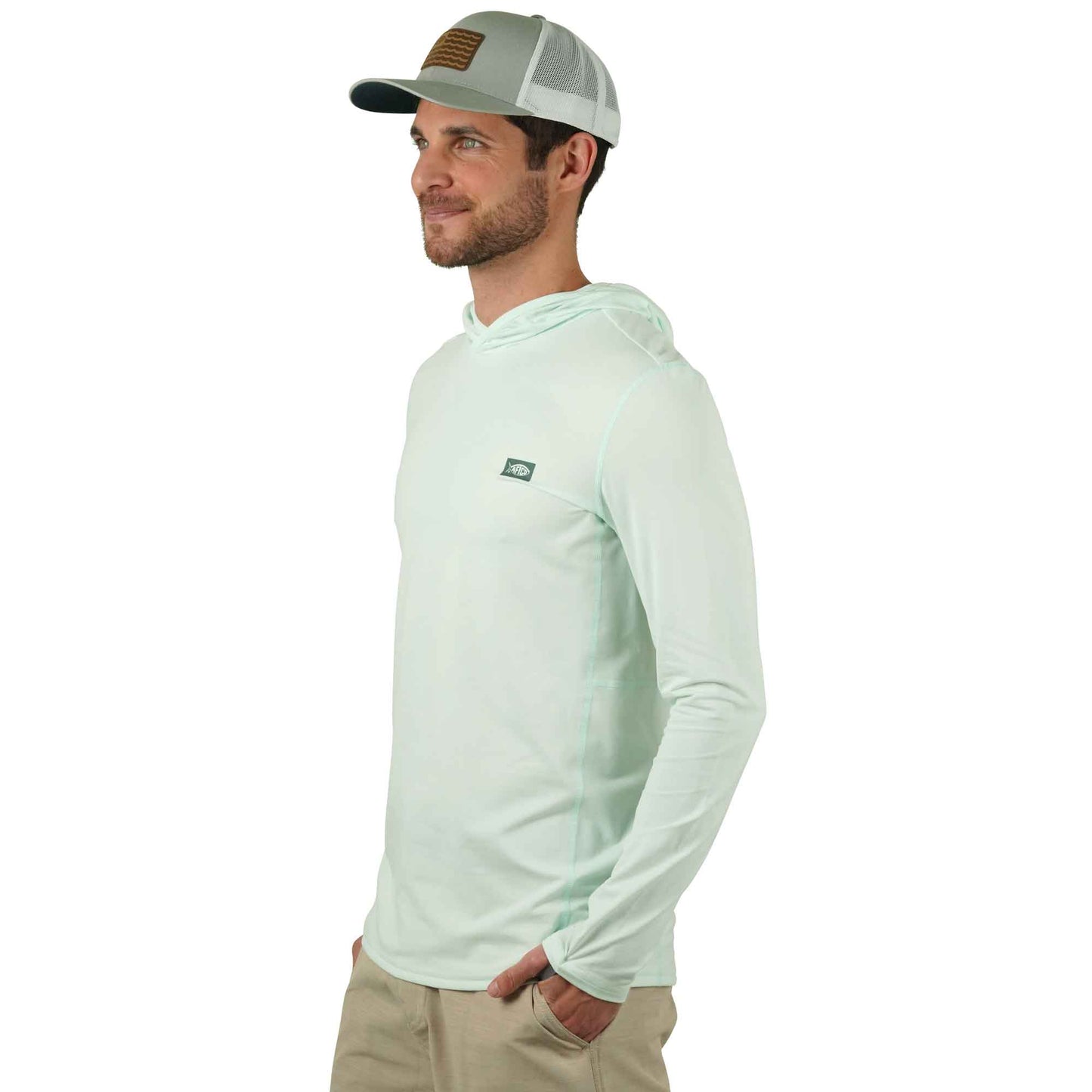 AFTCO Air O Mesh Hooded Fishing Shirt Hint of Mint Heather