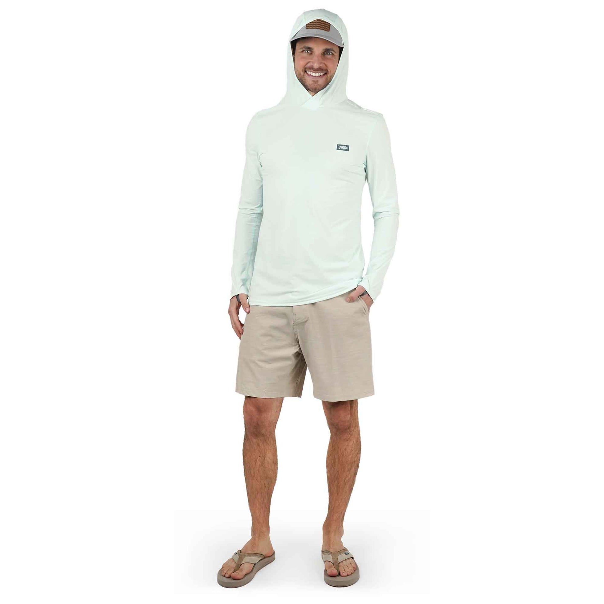 AFTCO Air O Mesh Hooded Fishing Shirt Hint of Mint Heather