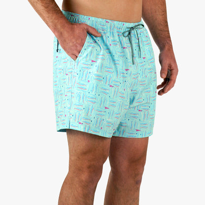 AFTCO Strike Printed Swim Trunks Shoreline Blue