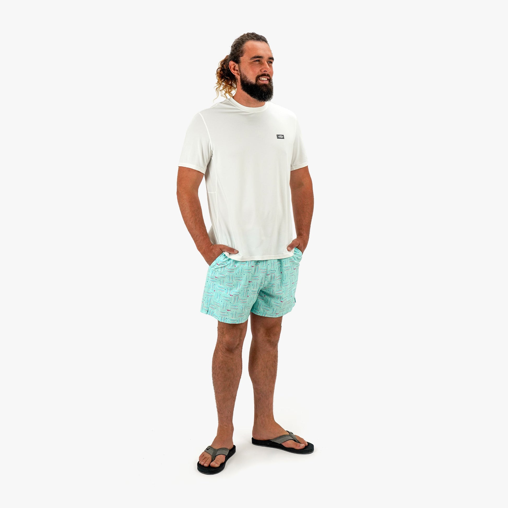 AFTCO Strike Printed Swim Trunks Shoreline Blue