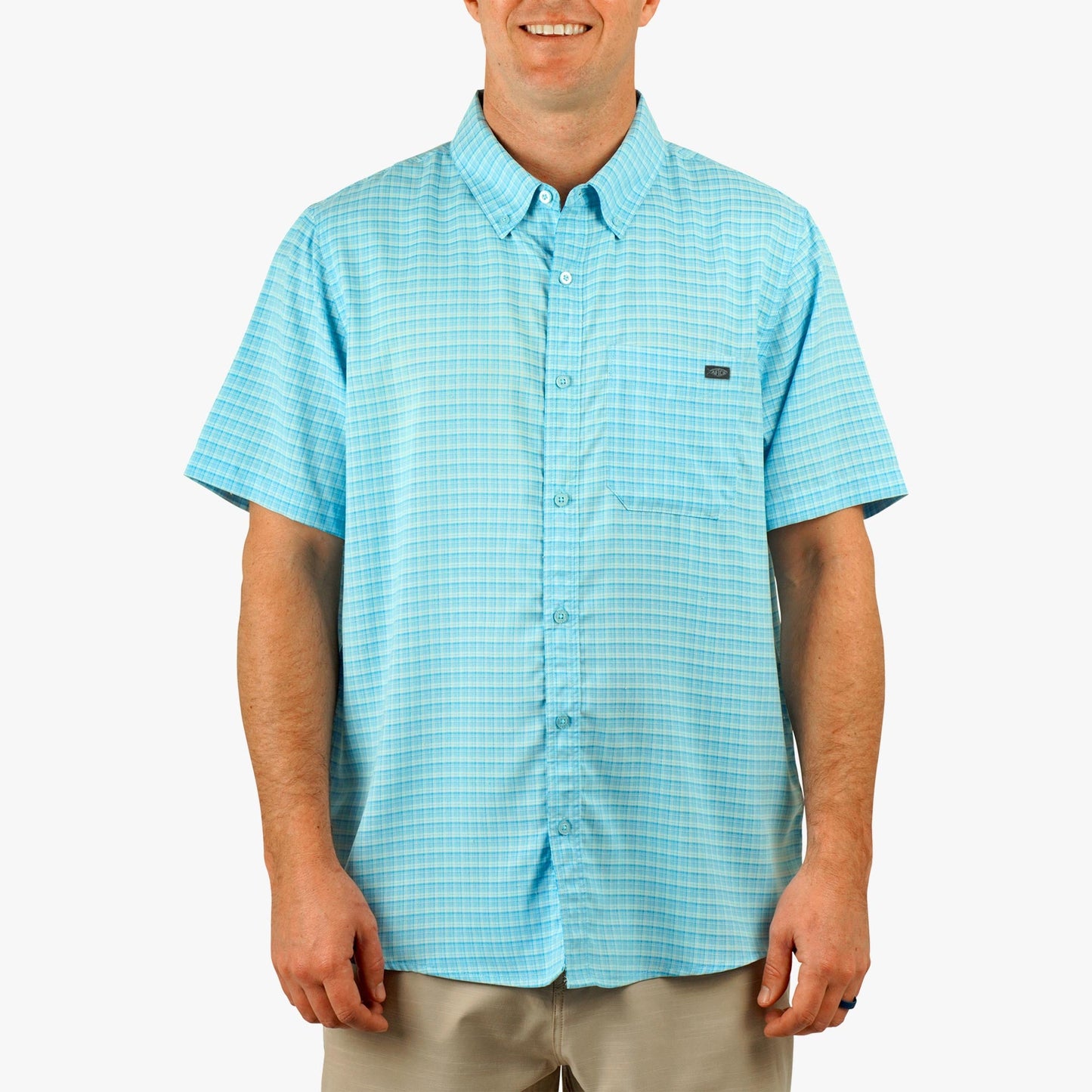 AFTCO Dorsal Short Sleeve Button Down Shirt Air Force Blue