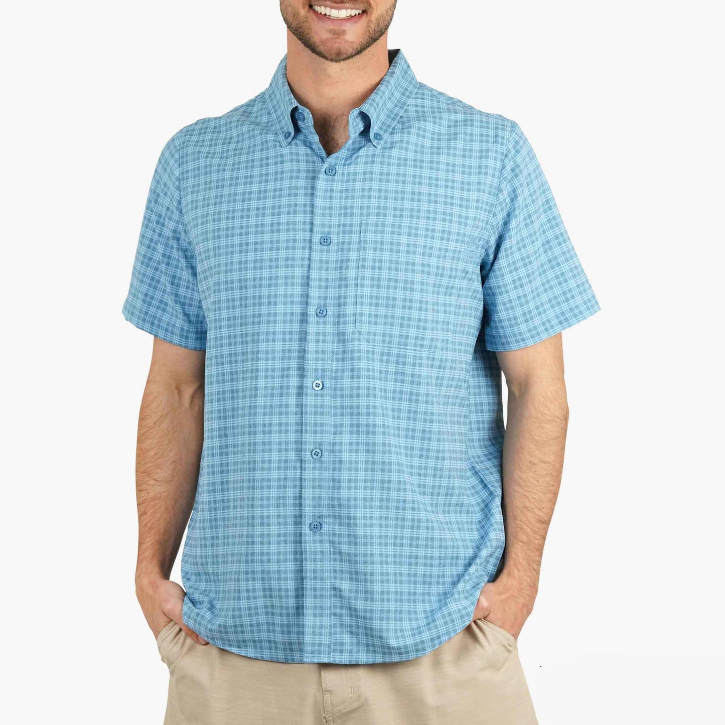 AFTCO Dorsal Short Sleeve Button Down Shirt Air Force Blue