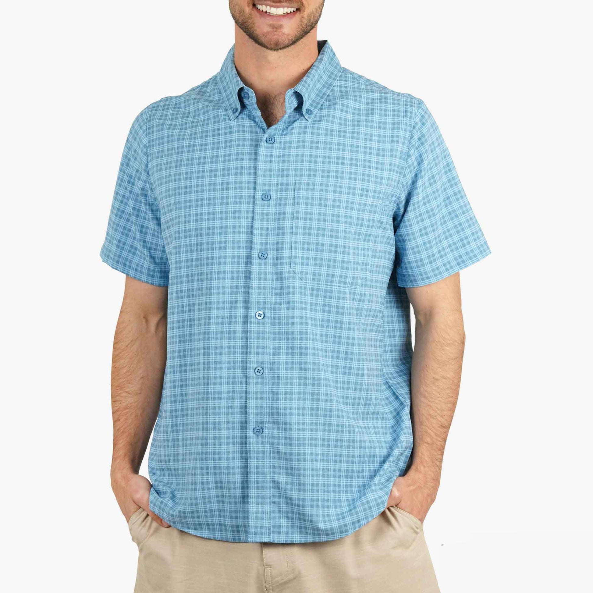 AFTCO Dorsal Short Sleeve Button Down Shirt Air Force Blue
