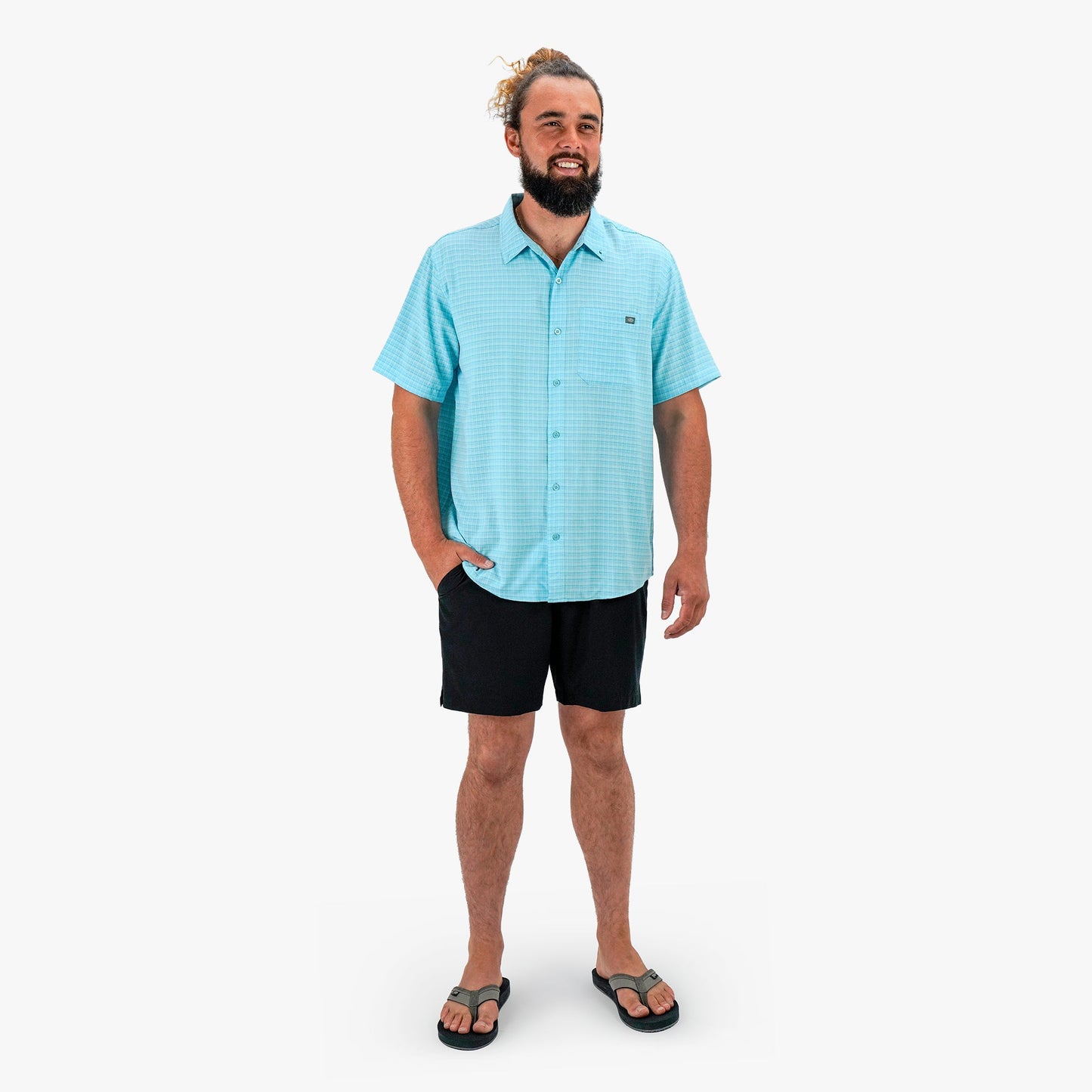 AFTCO Dorsal Short Sleeve Button Down Shirt Air Force Blue