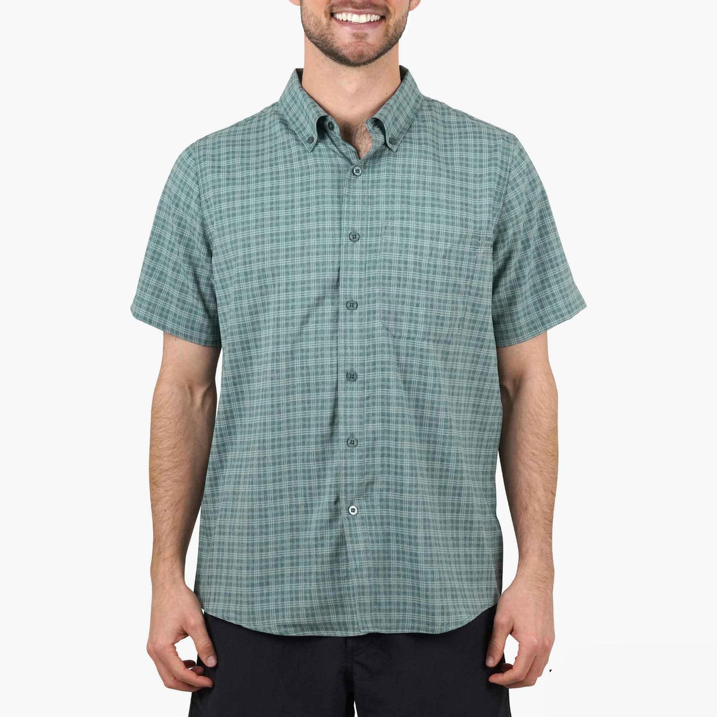 AFTCO Dorsal Short Sleeve Button Down Shirt Air Force Blue