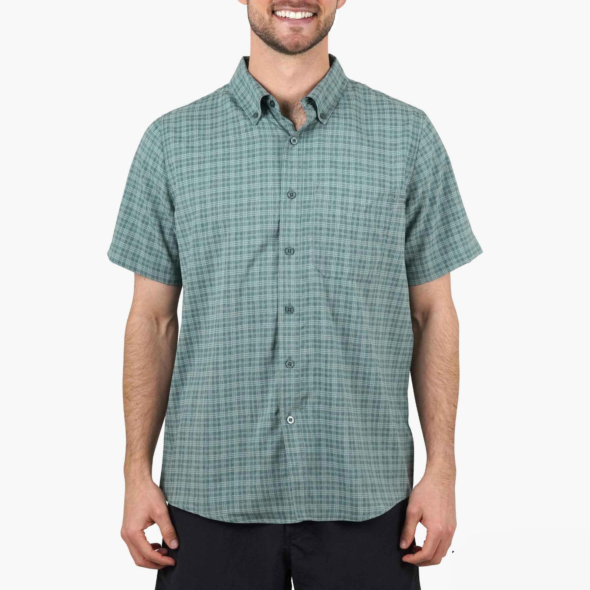 AFTCO Dorsal Short Sleeve Button Down Shirt Air Force Blue