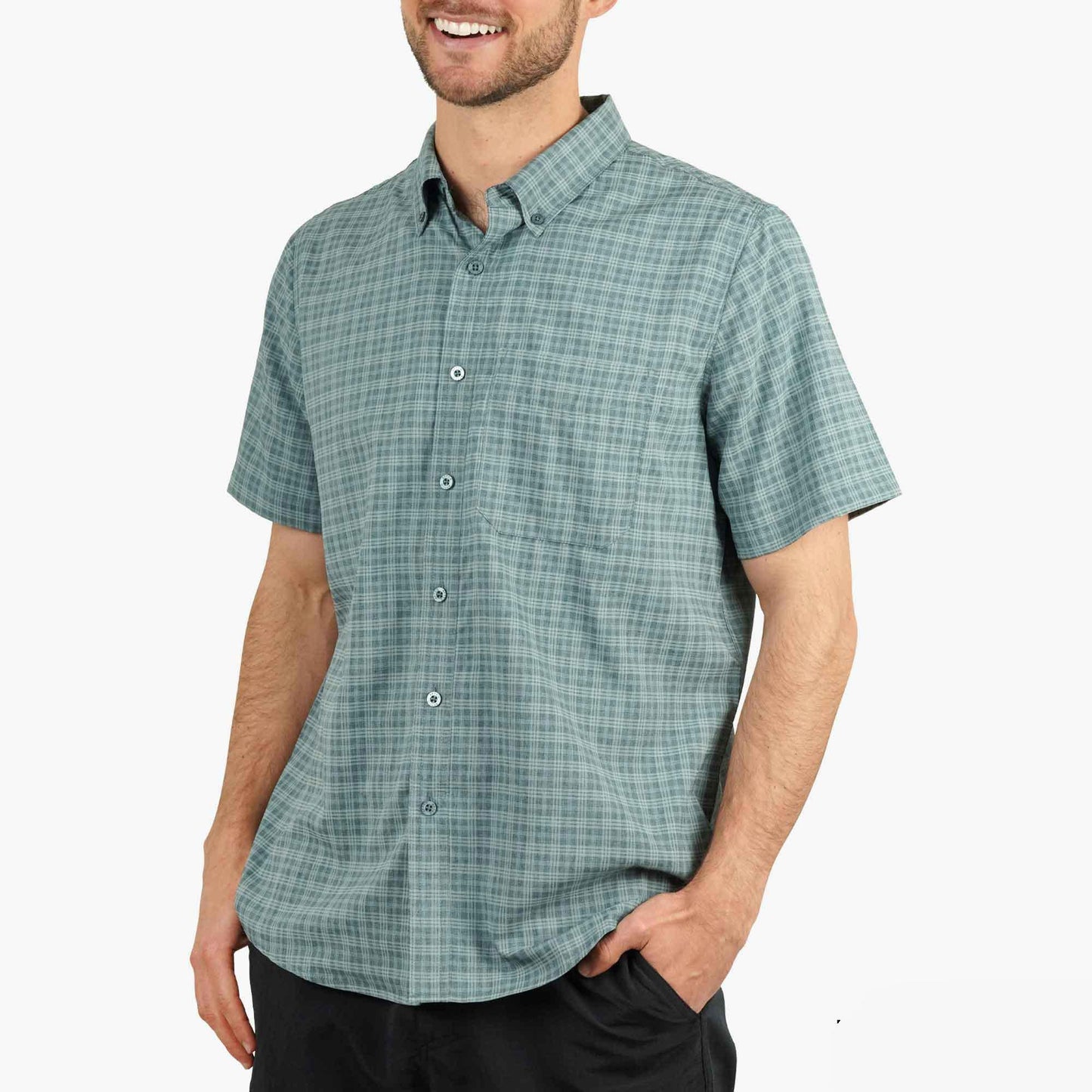 AFTCO Dorsal Short Sleeve Button Down Shirt Air Force Blue