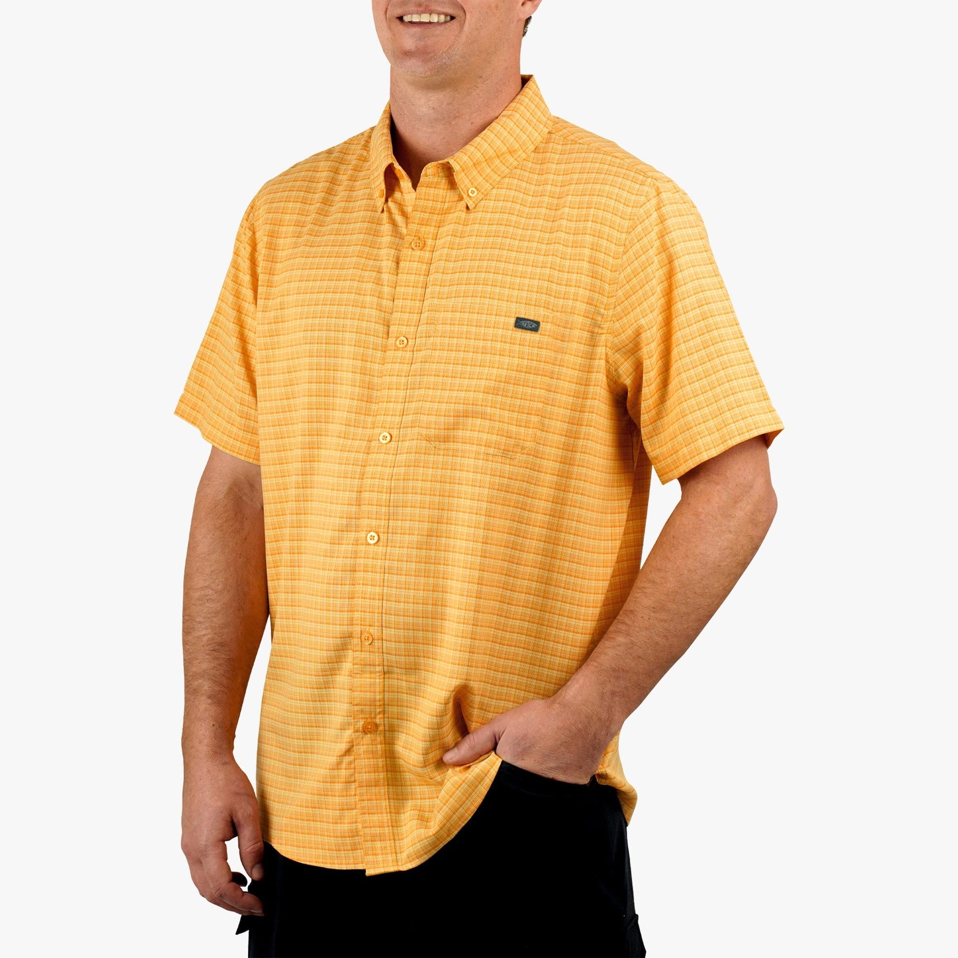 AFTCO Dorsal Short Sleeve Button Down Shirt Air Force Blue